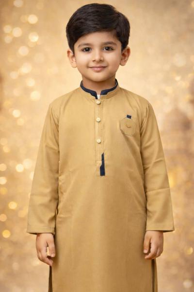 Boys Khaki Gold Kurta Shalwar – Dino Regal | BabyDino.pk Eid Collection 2026