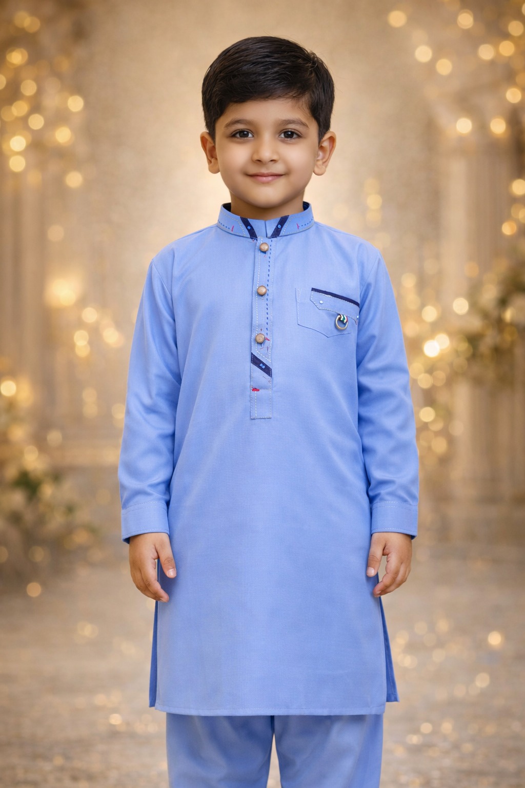 Boys Sky Blue Kurta Shalwar – Dino Elite - Premium Eid Collection 2026 | BabyDino.pk Image 2