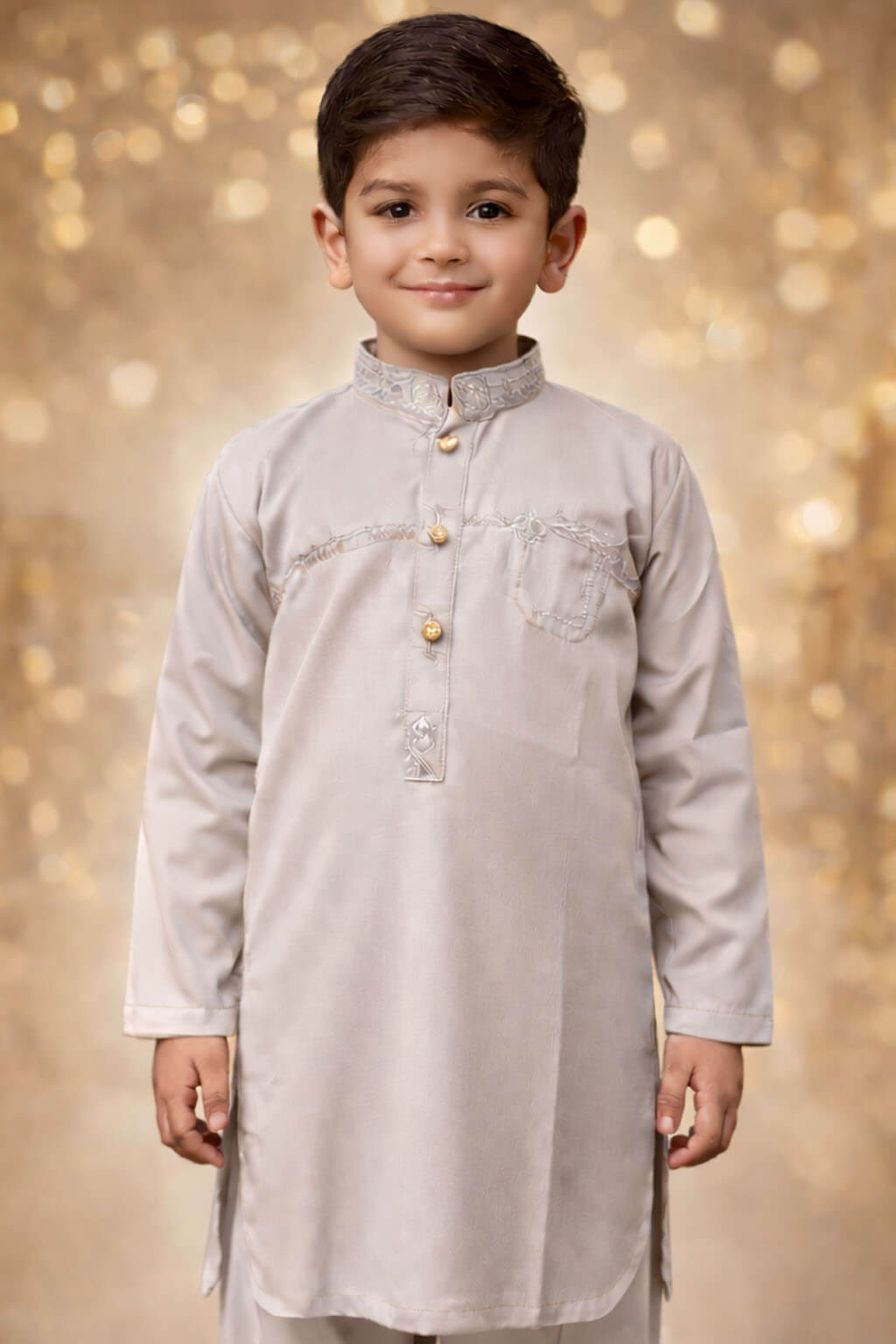 Boys Soft Ash Gray Kurta Shalwar – Dino Noble | BabyDino.pk Eid Collection 2026 Image 1