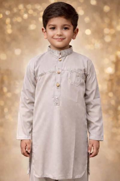 Boys Soft Ash Gray Kurta Shalwar – Dino Noble | BabyDino.pk Eid Collection 2026