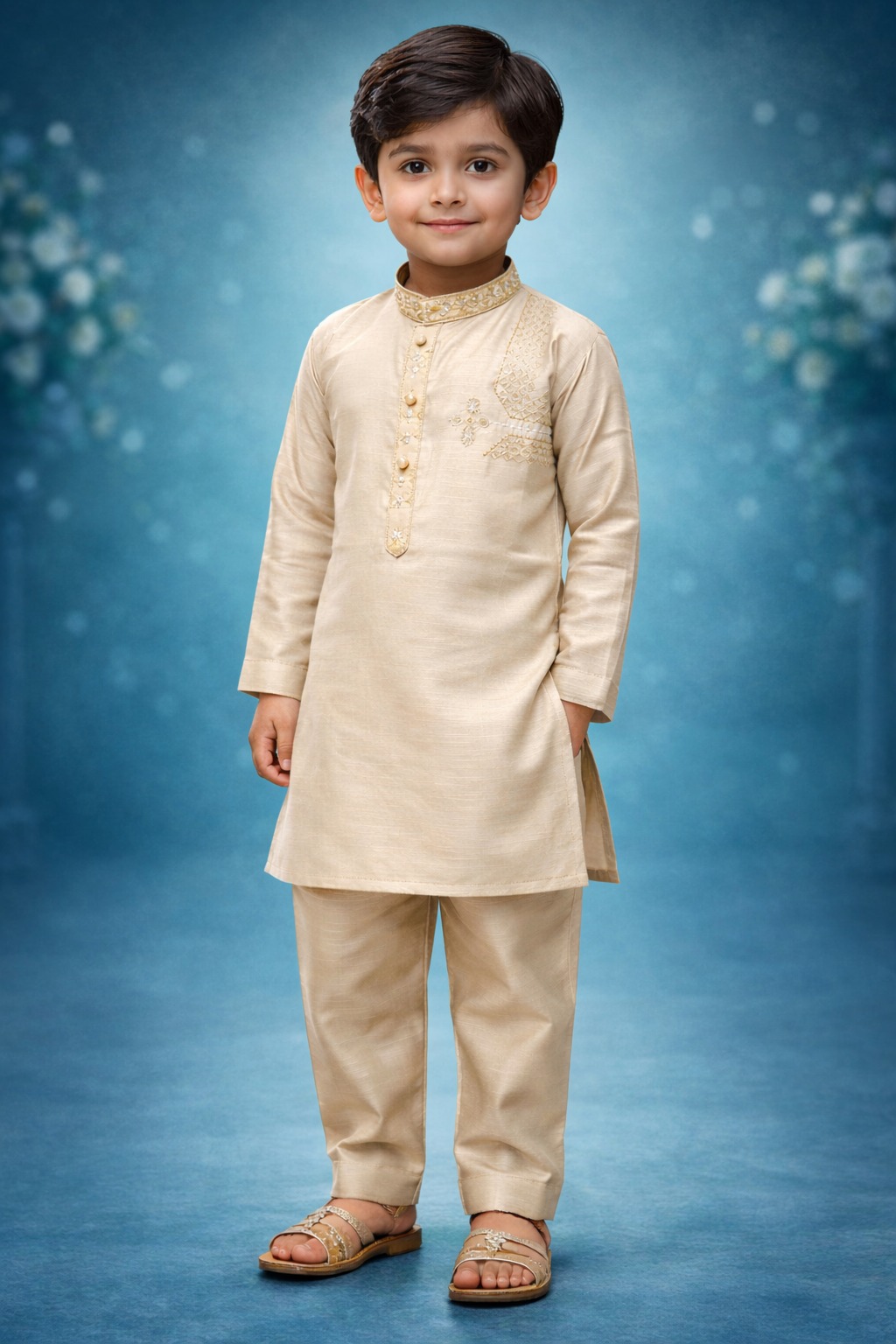 Boys Warm Beige Kurta Shalwar – Dino Festive – Premium Eid Collection 2026 | BabyDino.pk Image 2
