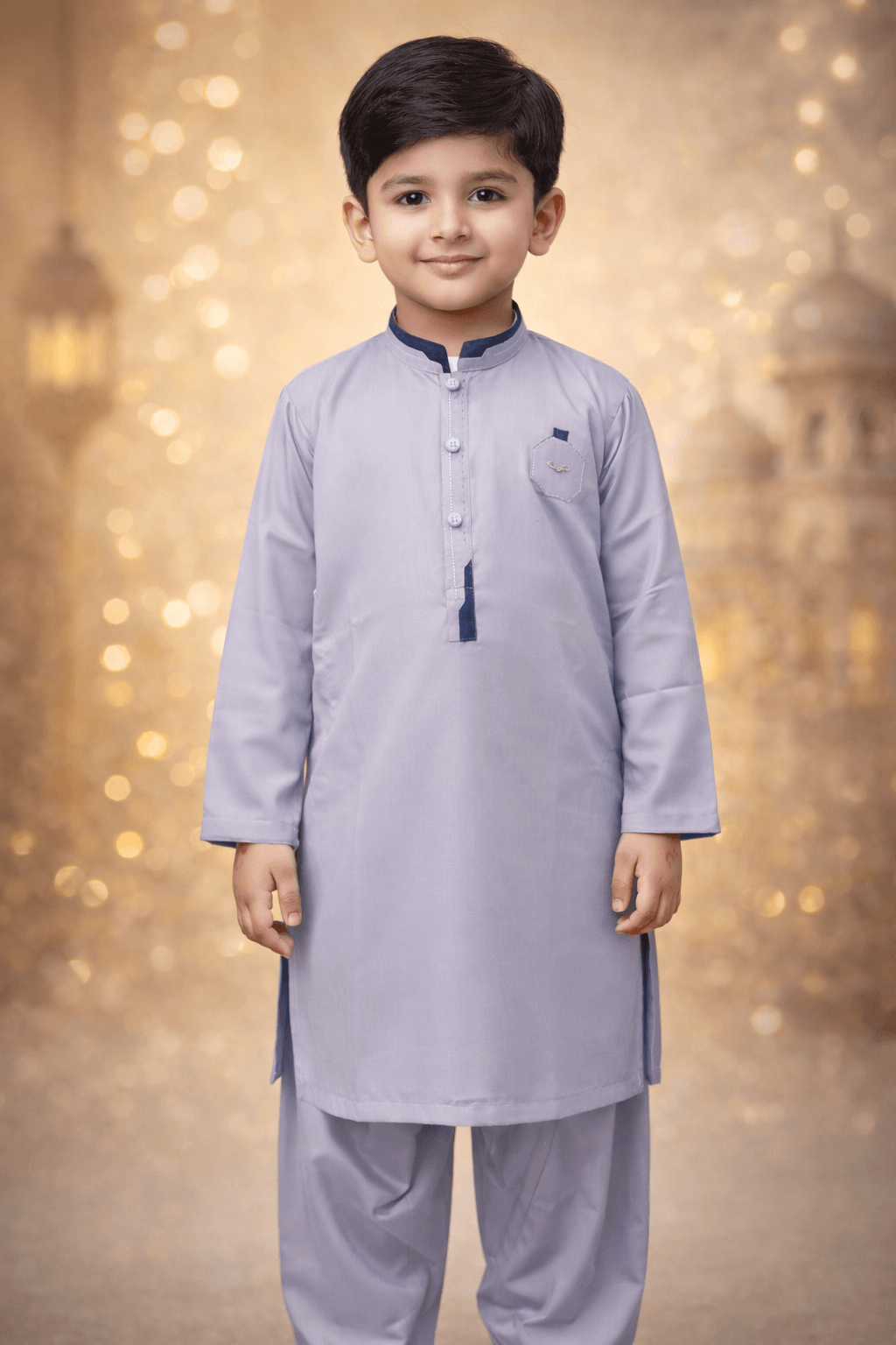 Boys Slate Gray Blue Kurta Shalwar – Dino Regal | BabyDino.pk Eid Collection 2026 Image 4