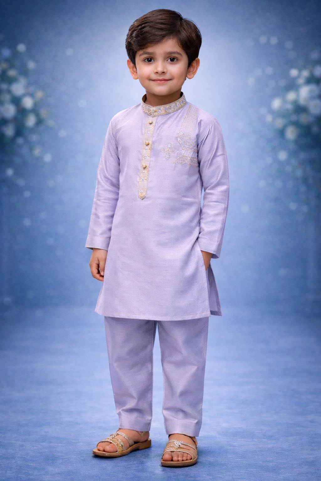 Boys Pastel Lavender Kurta Shalwar – Dino Festive – Premium Eid Collection 2026 | BabyDino.pk Image 2