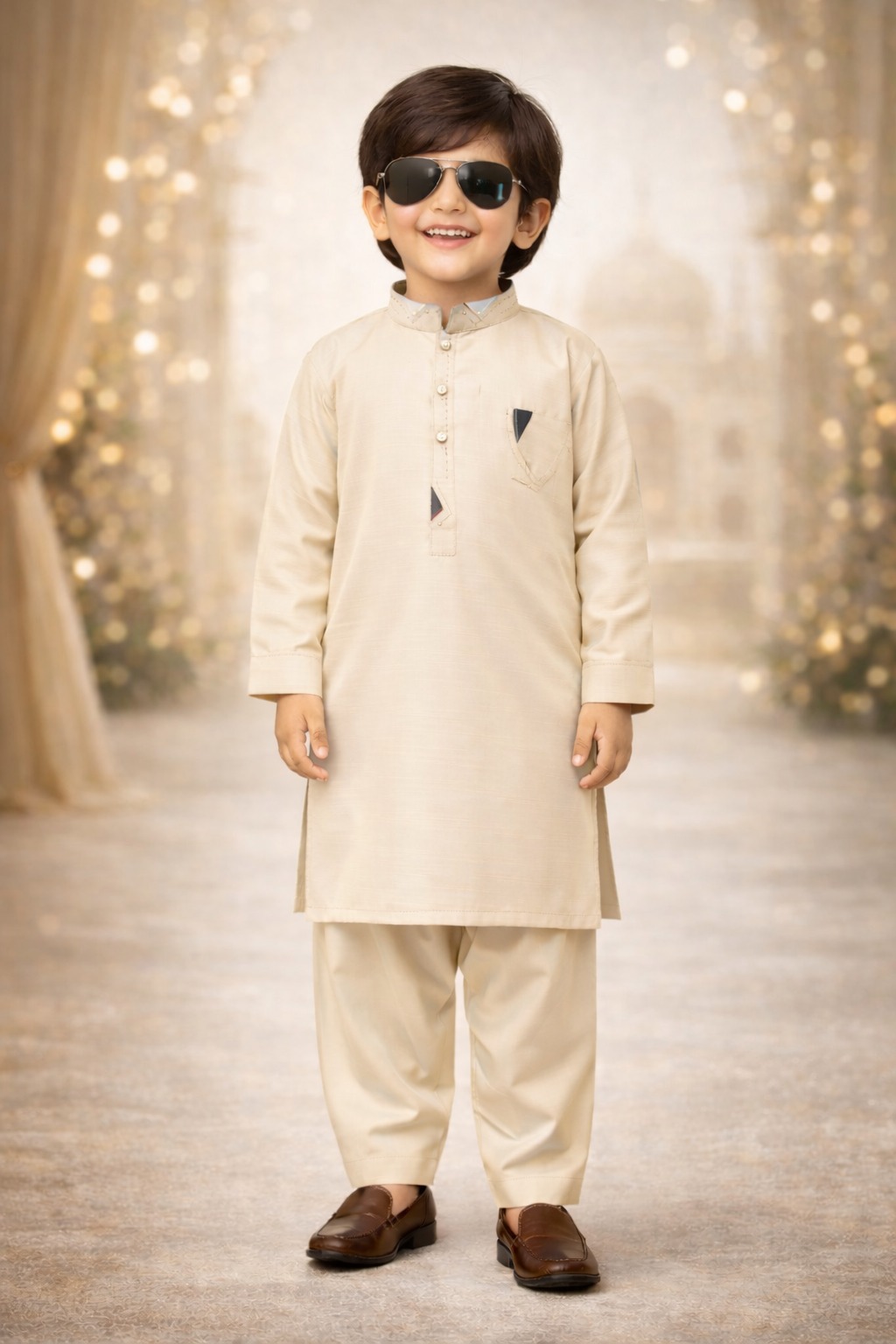 Boys Warm Beige Kurta Shalwar – Dino Signature - Premium Eid Collection 2026 | BabyDino.pk Image 2