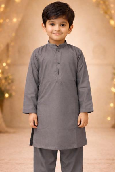 Boys Charcoal Grey Kurta Shalwar – Dino Classic – Premium Eid Collection 2026 | BabyDino.pk