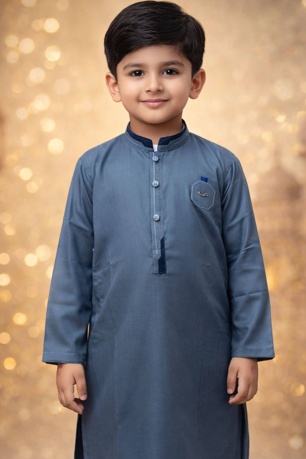 Boys Slate Gray Blue Kurta Shalwar – Dino Regal | BabyDino.pk Eid Collection 2026 Image 1