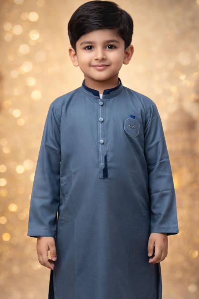 Boys Slate Gray Blue Kurta Shalwar – Dino Regal | BabyDino.pk Eid Collection 2026