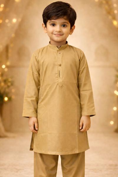 Boys Light Camel Kurta Shalwar – Dino Classic – Premium Eid Collection 2026 | BabyDino.pk