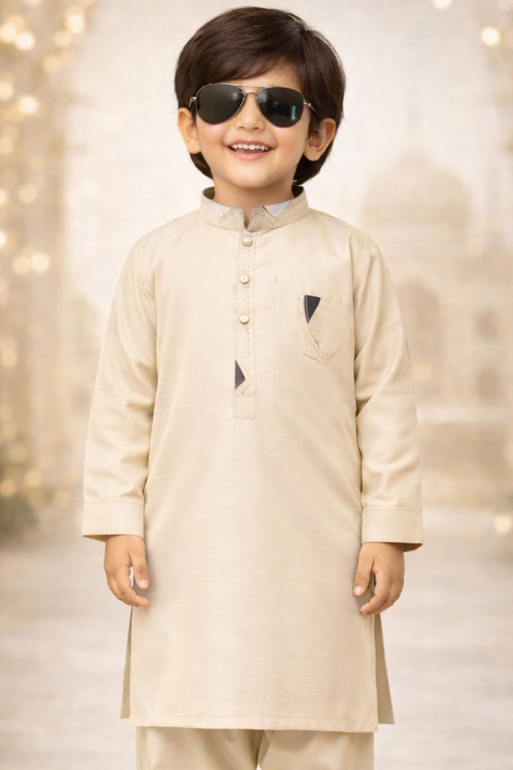 Boys Warm Beige Kurta Shalwar – Dino Signature - Premium Eid Collection 2026 | BabyDino.pk Image 1