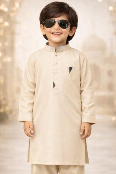 Boys Warm Beige Kurta Shalwar – Dino Signature - Premium Eid Collection 2026 | BabyDino.pk