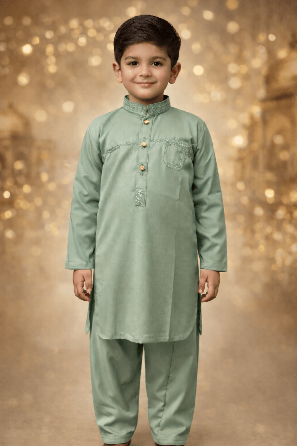 Boys Soft Saga Green Kurta Shalwar – Dino Noble | BabyDino.pk Eid Collection 2026 Image 2