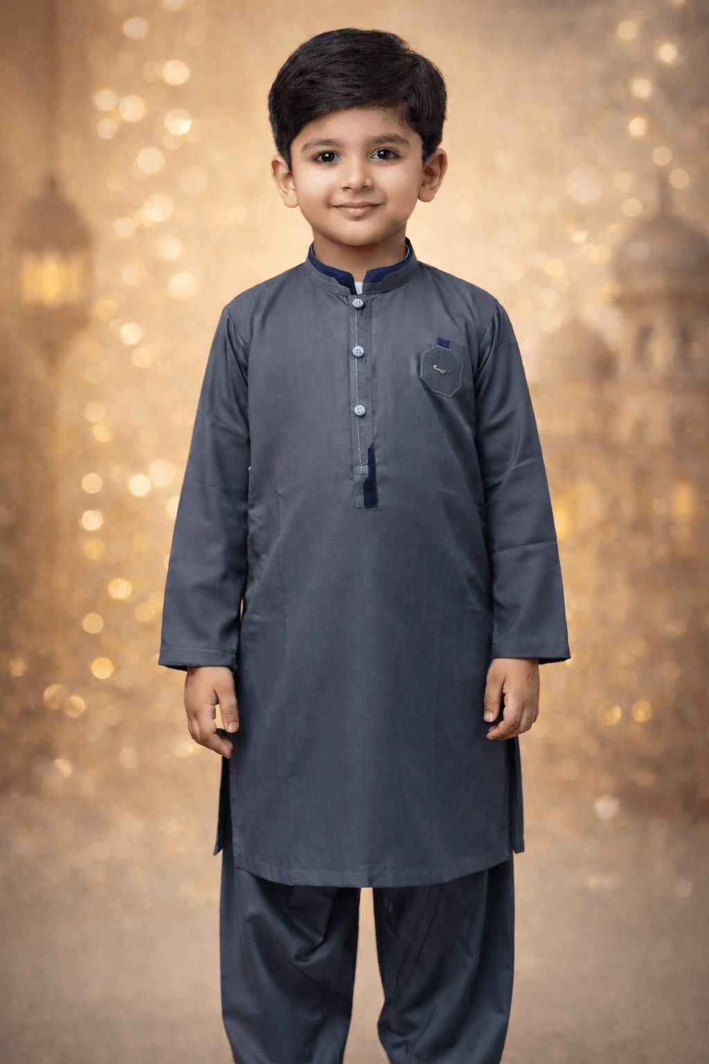 Boys Soft Ash Gray Kurta Shalwar – Dino Regal | BabyDino.pk Eid Collection 2026 Image 5