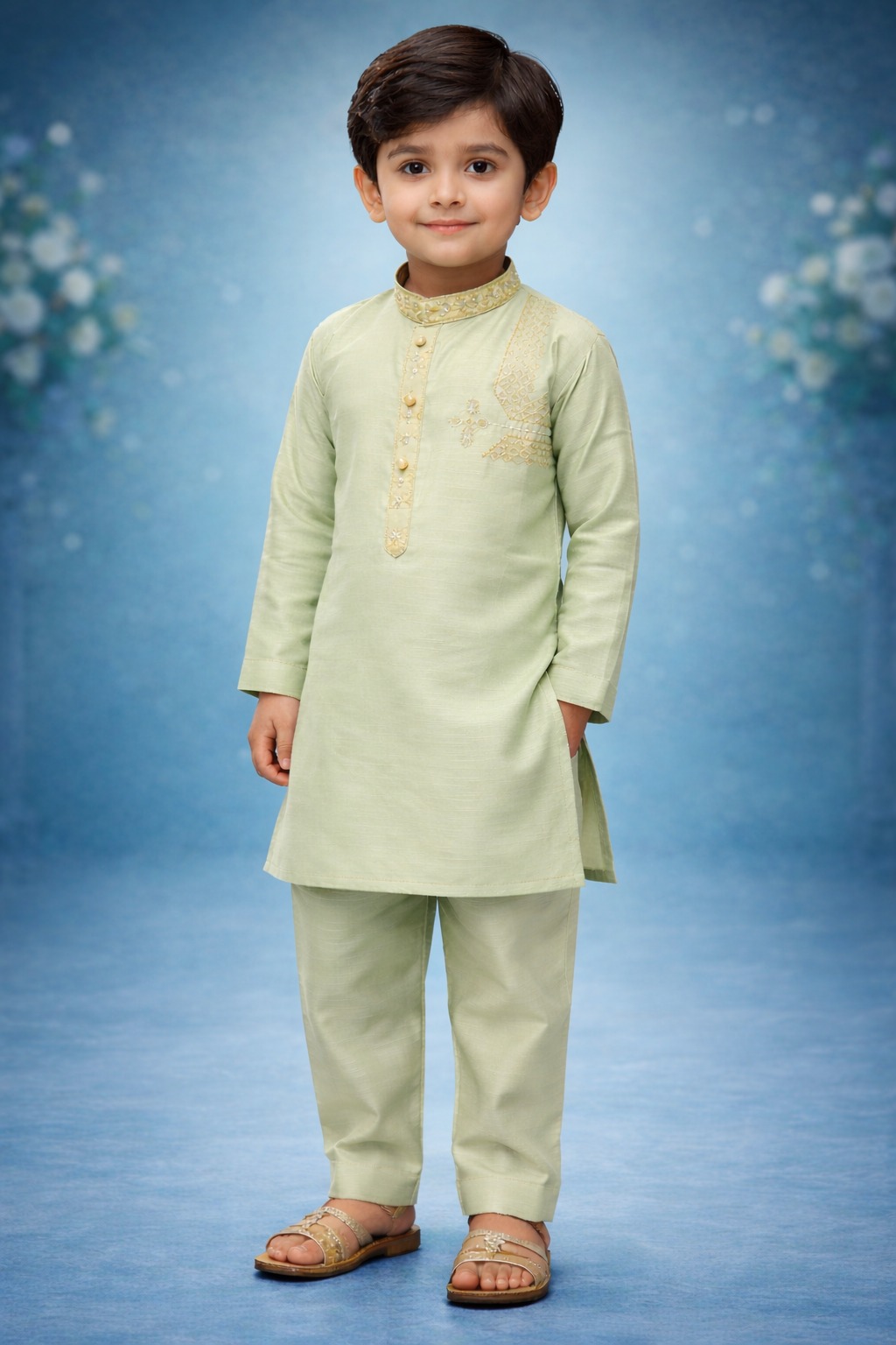 Boys Soft Pistachio Green Kurta Shalwar – Dino Festive – Premium Eid Collection 2026 | BabyDino.pk Image 2