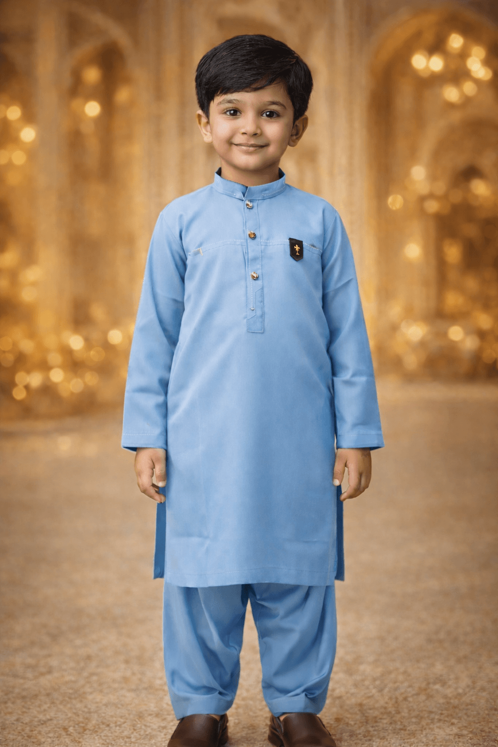 Boys Classic Sky Blue Kurta Shalwar – Dino Prime | BabyDino.pk Eid Collection 2026 Image 2